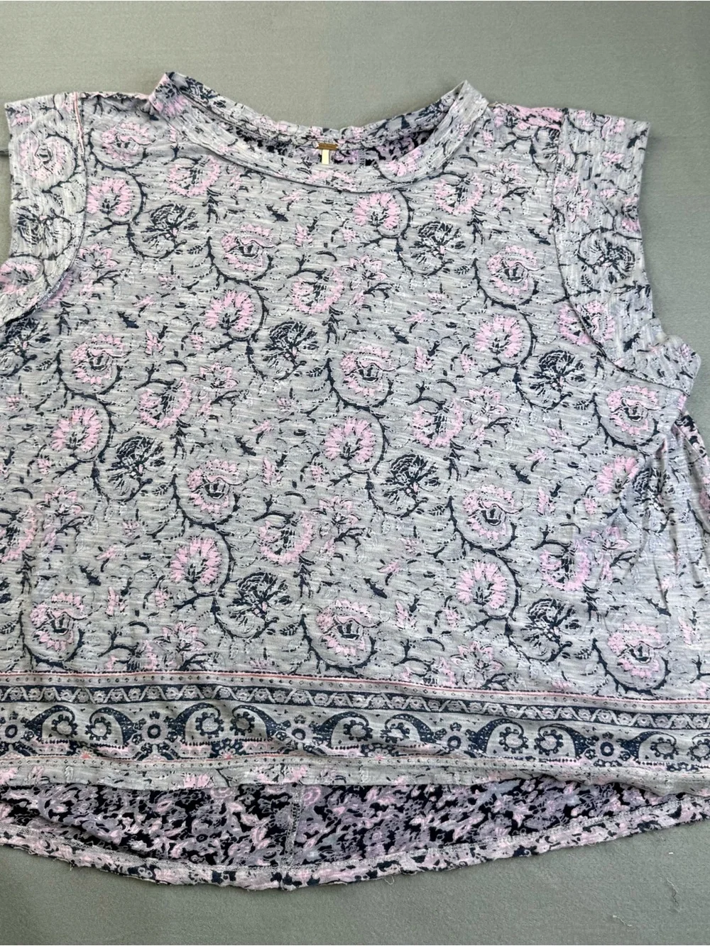 Free People Light Gray Floral Tank with Pink Accents